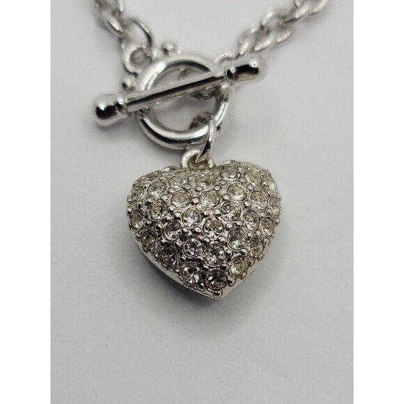 NEW Designer Inspired Chain Toggle Crystal Heart Charm Bracelet Silver-tone - Picture 2 of 4